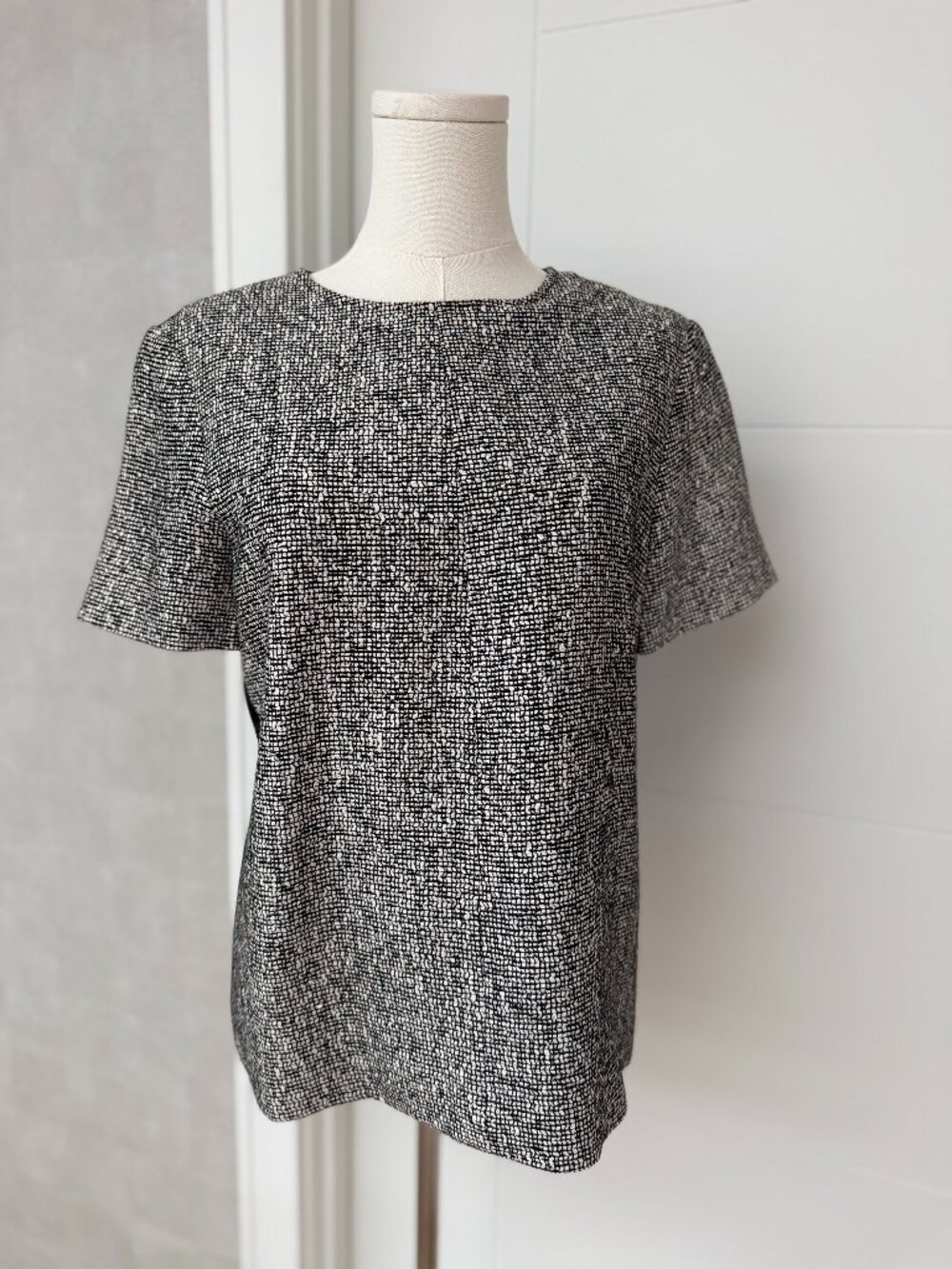 Rag & Bone Tweed Short-Sleeve Exposed Zipper Top, Size Small